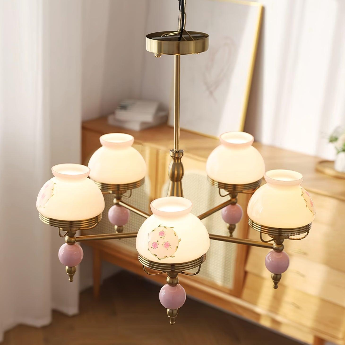 Chandelier Glass and Metal Fixture for Dining or Living Room Vintage - Letslighting