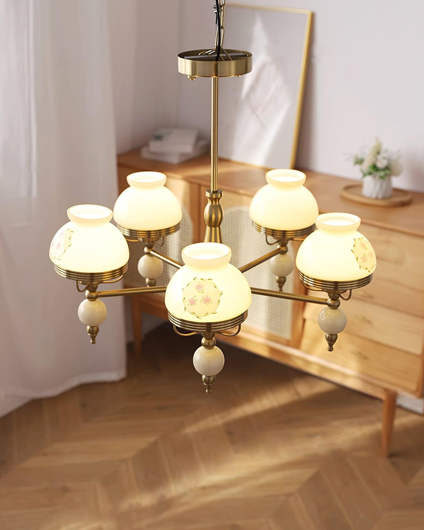 Chandelier Glass and Metal Fixture for Dining or Living Room Vintage - Letslighting