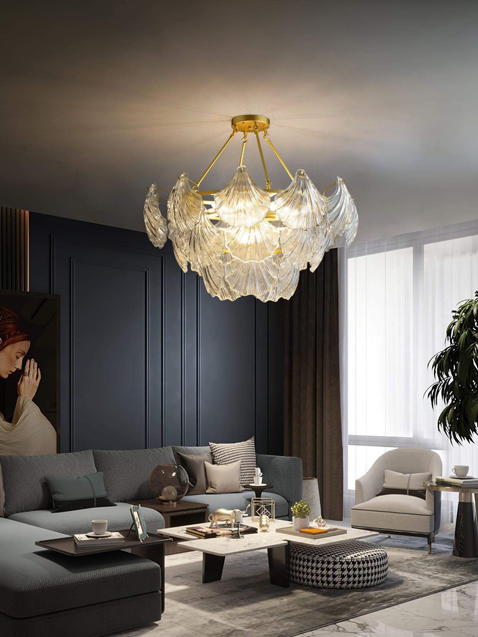 Lustra Deckenleuchte Gerilltes Muschelglas Gold-Letslighting