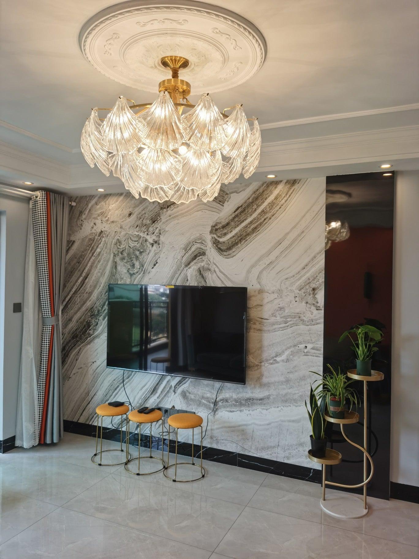 Lustra Deckenleuchte Gerilltes Muschelglas Gold-Letslighting
