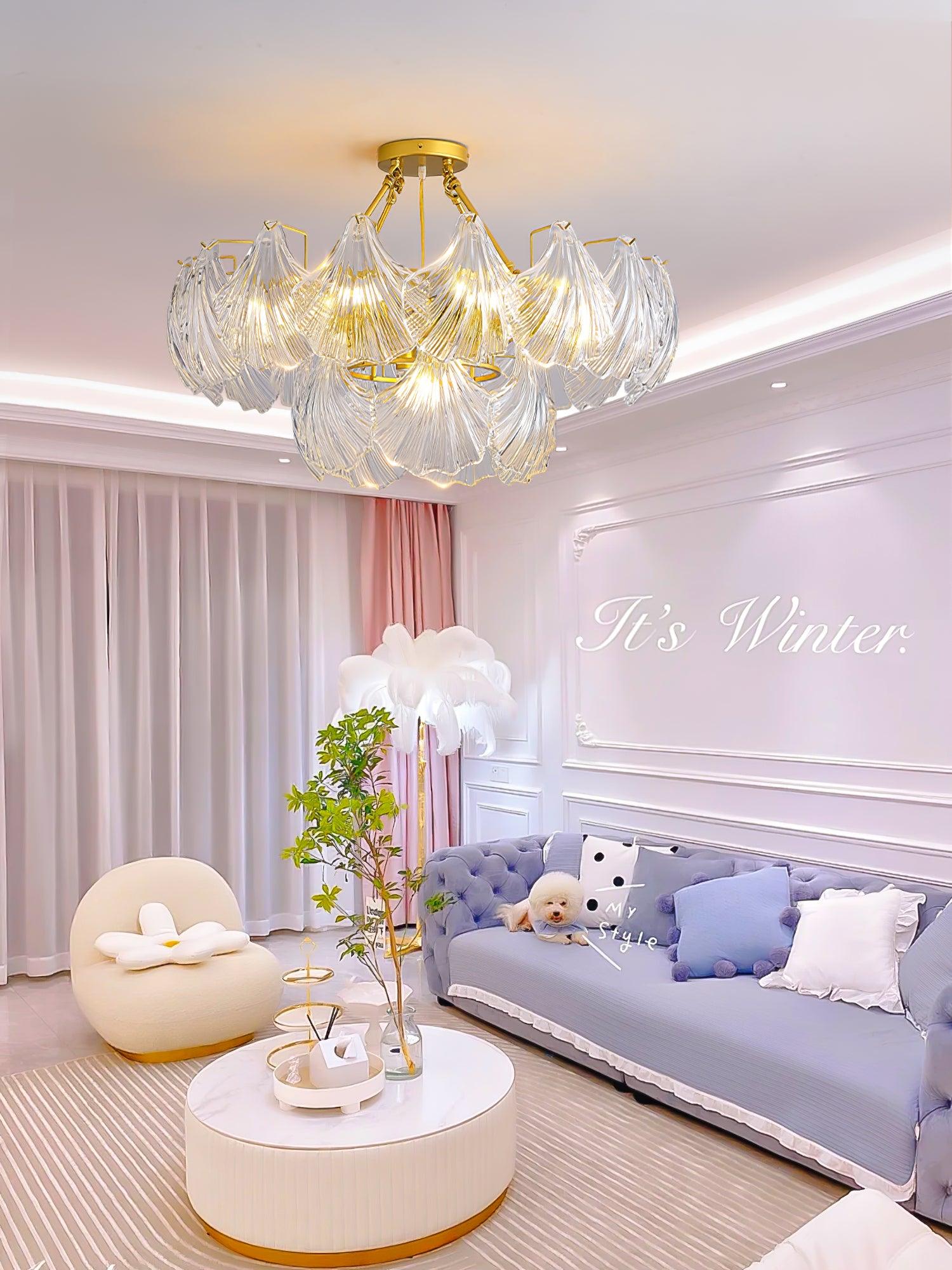 Lustra Deckenleuchte Gerilltes Muschelglas Gold-Letslighting