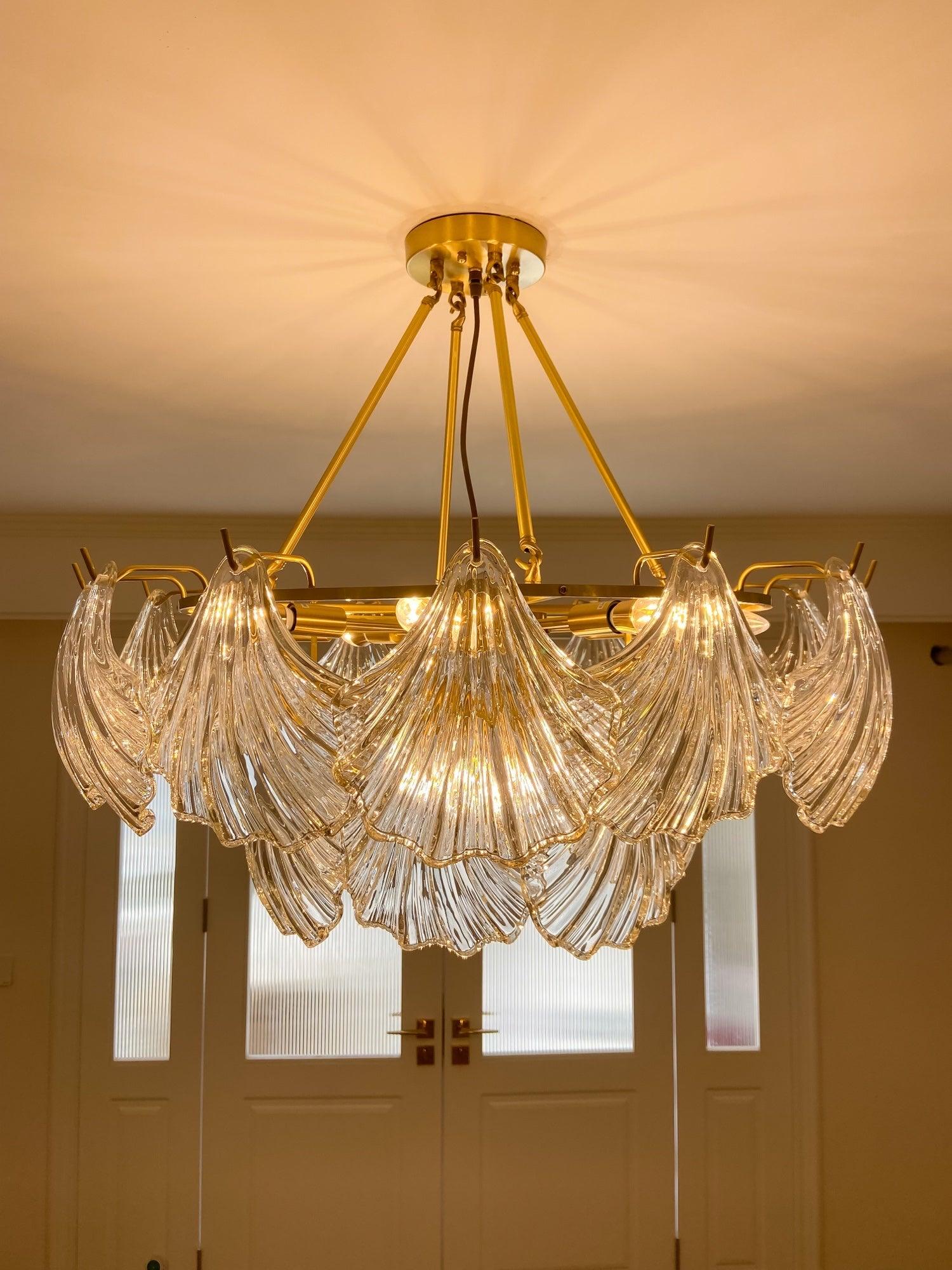 Lustra Deckenleuchte Gerilltes Muschelglas Gold-Letslighting