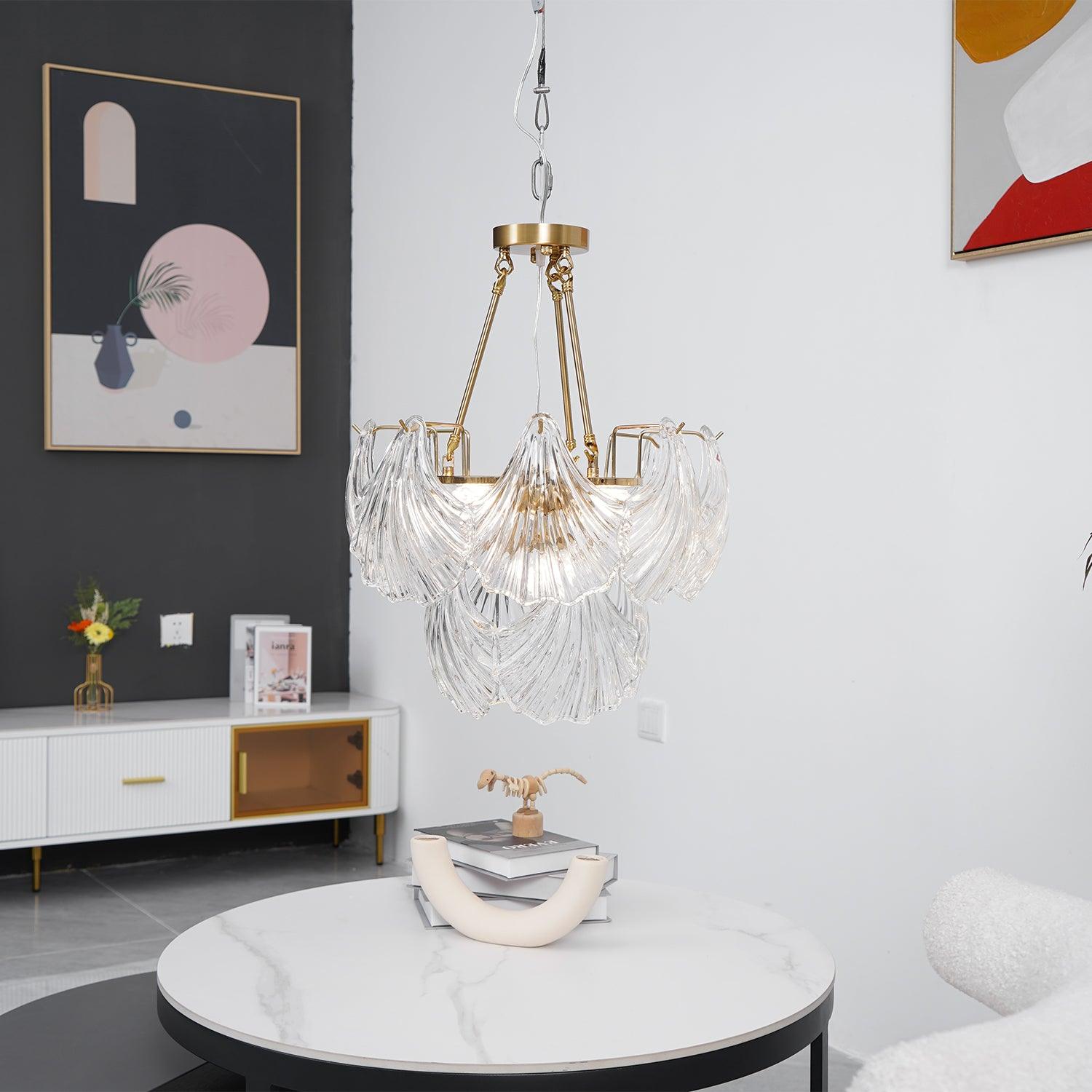 Lustra Deckenleuchte Gerilltes Muschelglas Gold-Letslighting