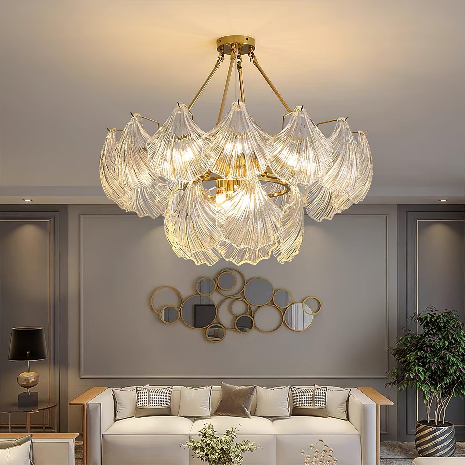 Lustra Deckenleuchte Gerilltes Muschelglas Gold-Letslighting