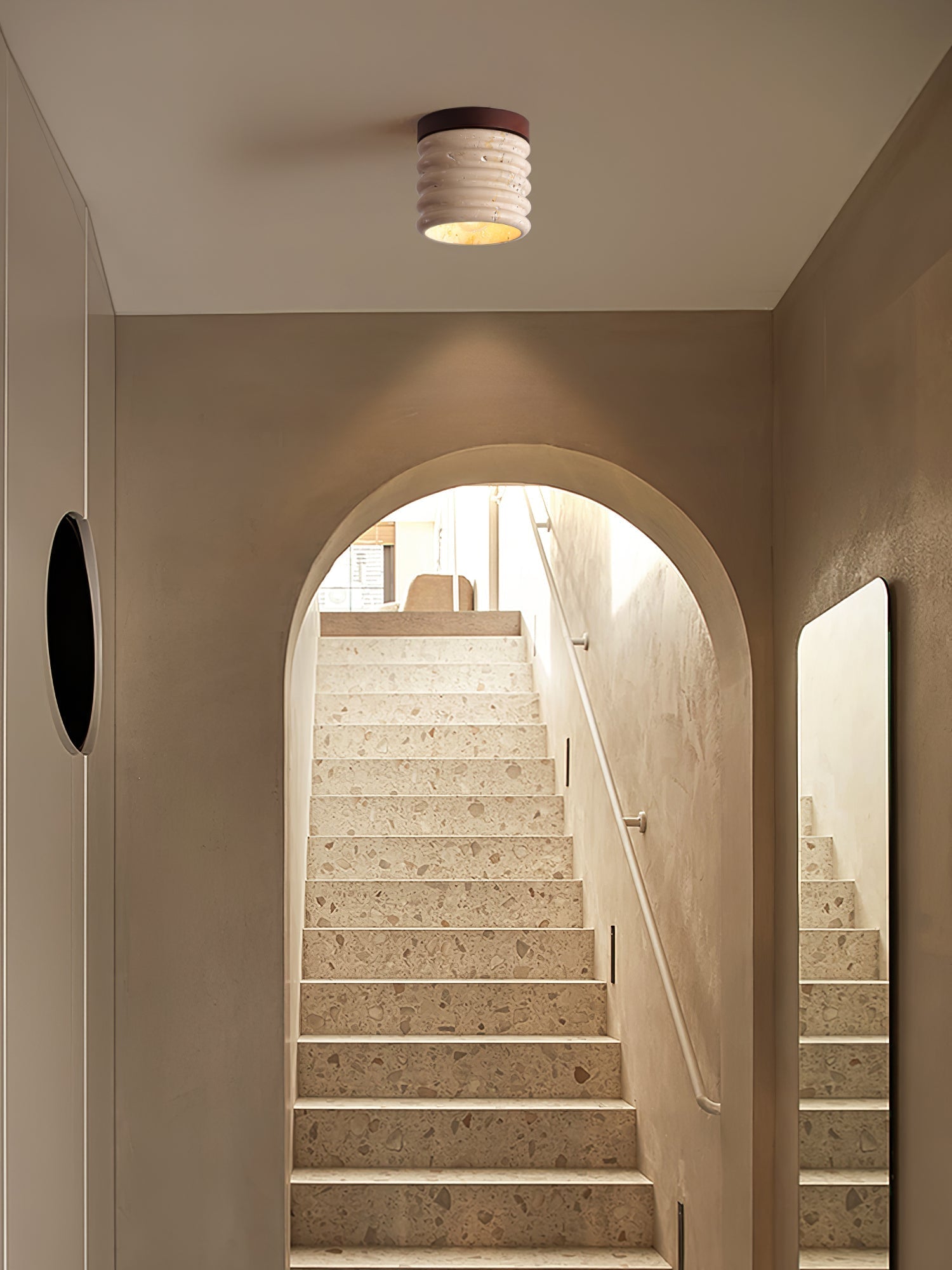 Vomaran Fluted Cylinder Travertine Ceiling Light - Letslighting