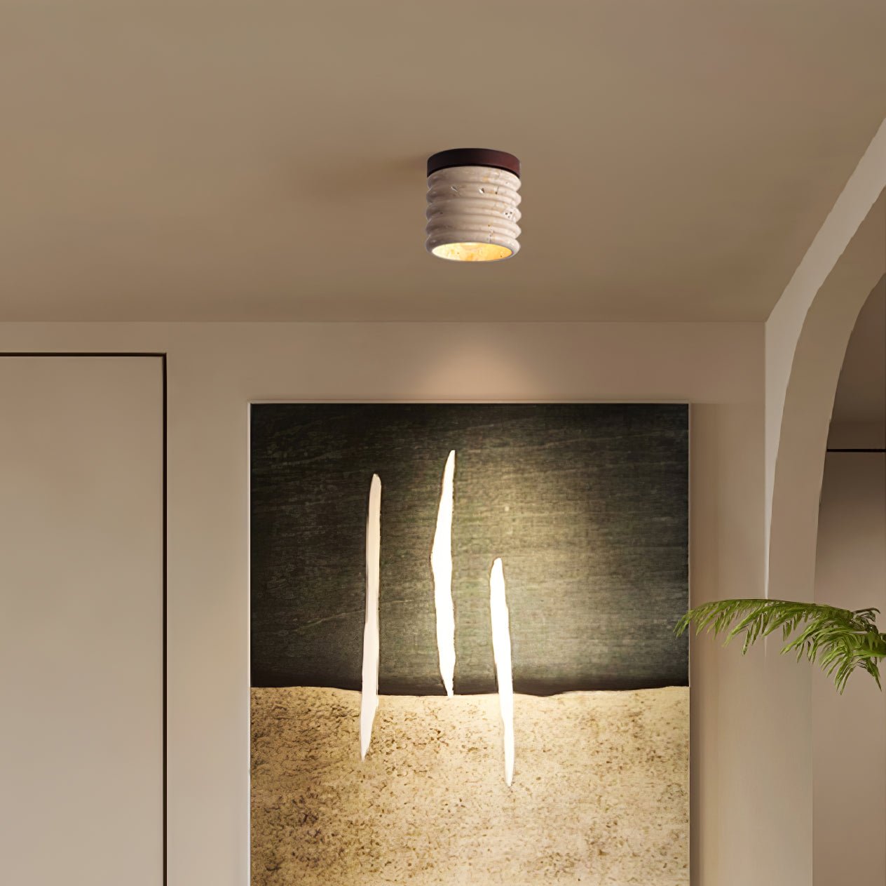 Vomaran Fluted Cylinder Travertine Ceiling Light - Letslighting
