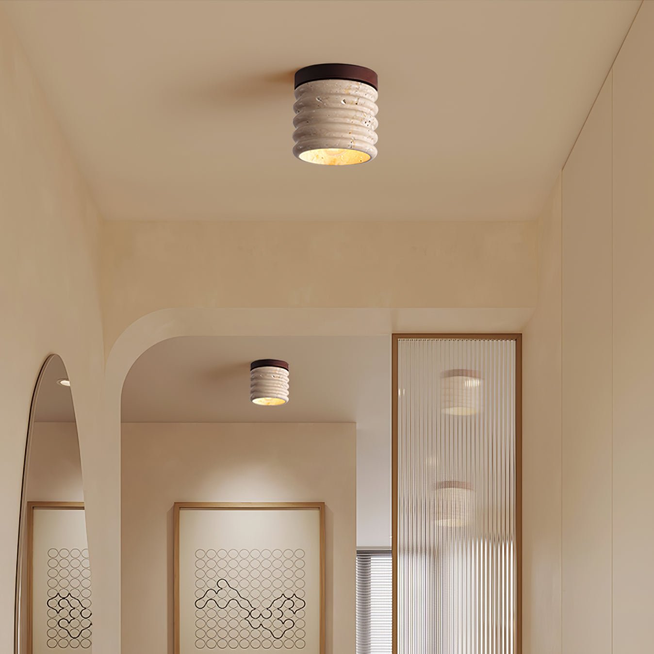Vomaran Fluted Cylinder Travertine Ceiling Light - Letslighting