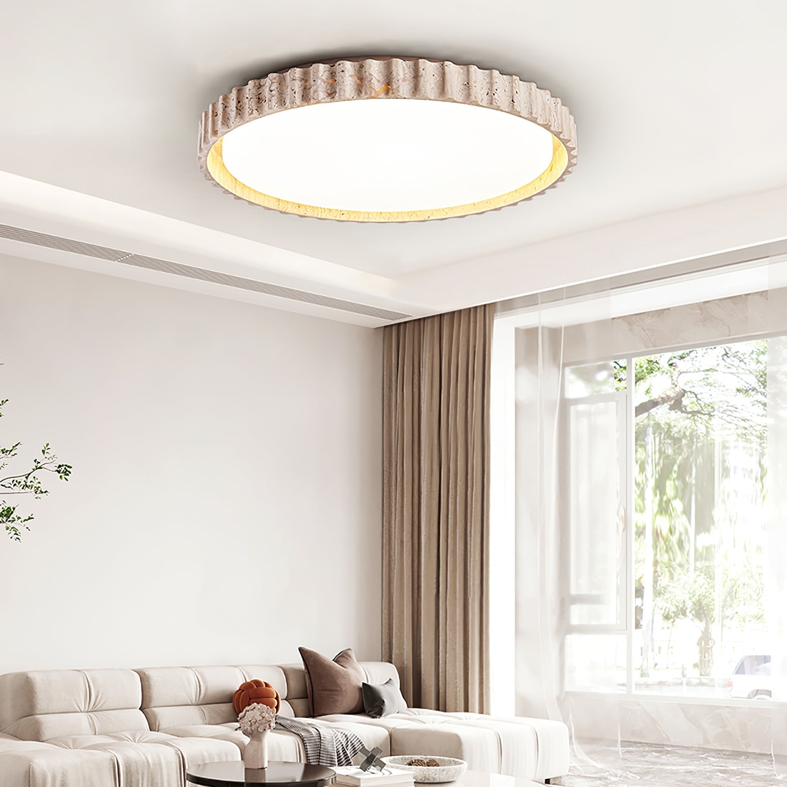 Ornorus Fluted Ring Travertine Ceiling Light - Neutralighting