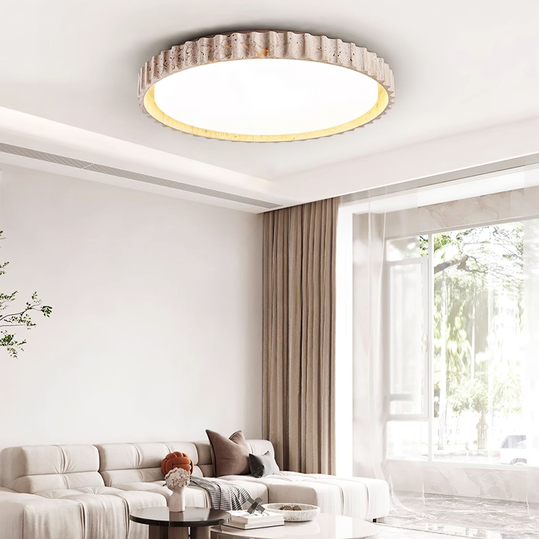 Ornorus Fluted Ring Travertine Ceiling Light - Neutralighting