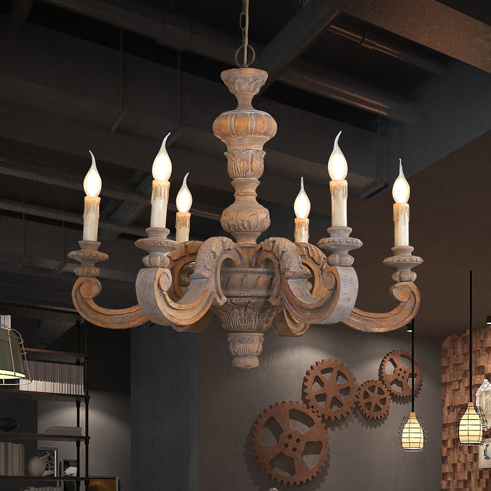 Olrinila Römischer Vintage-Holz-Kronleuchter-Letslighting