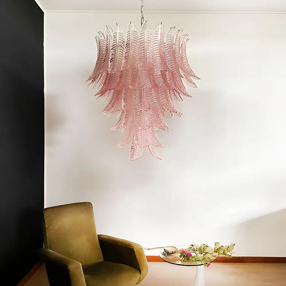 Aurora Chandelier Pink Murano Glass Leaves Cascading Romantic - Neutralighting