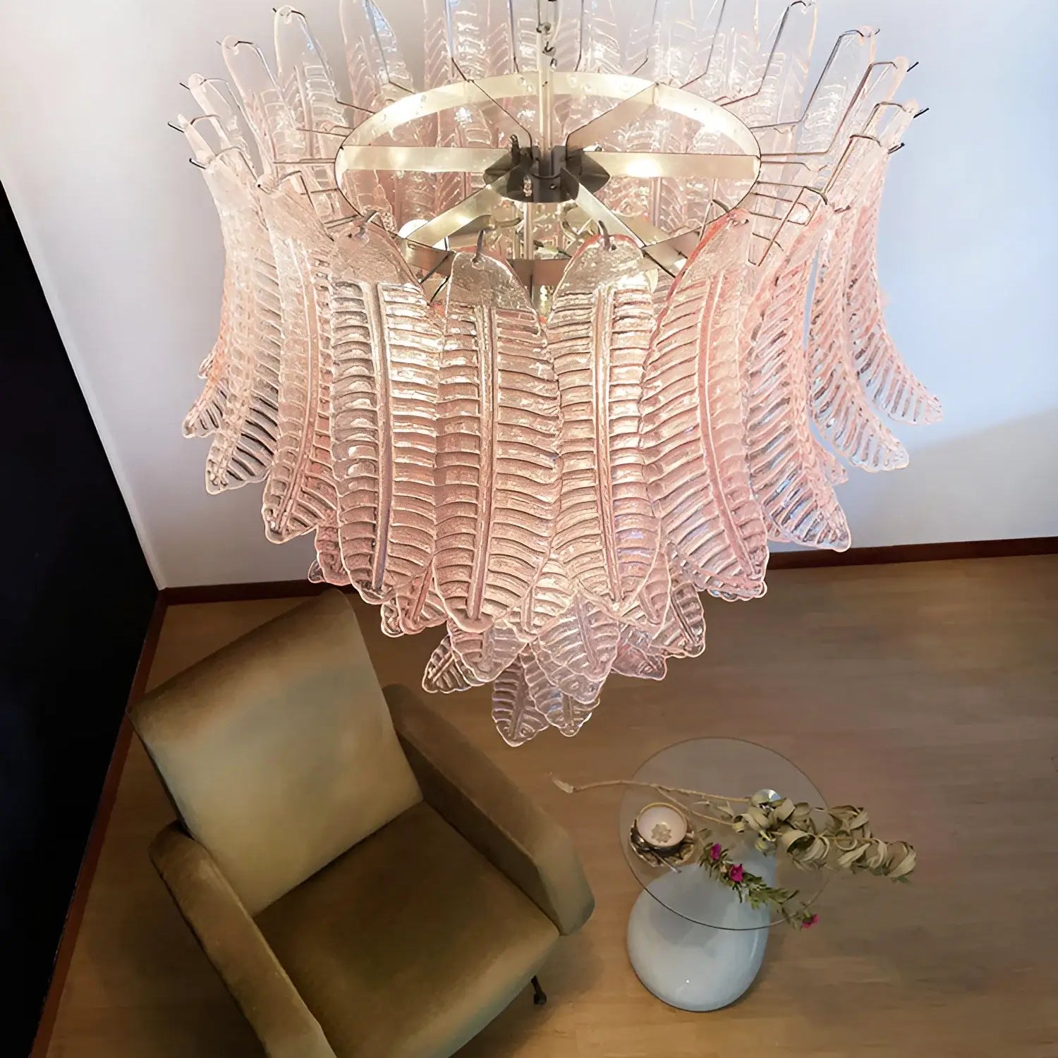 Aurora Chandelier Pink Murano Glass Leaves Cascading Romantic - Neutralighting