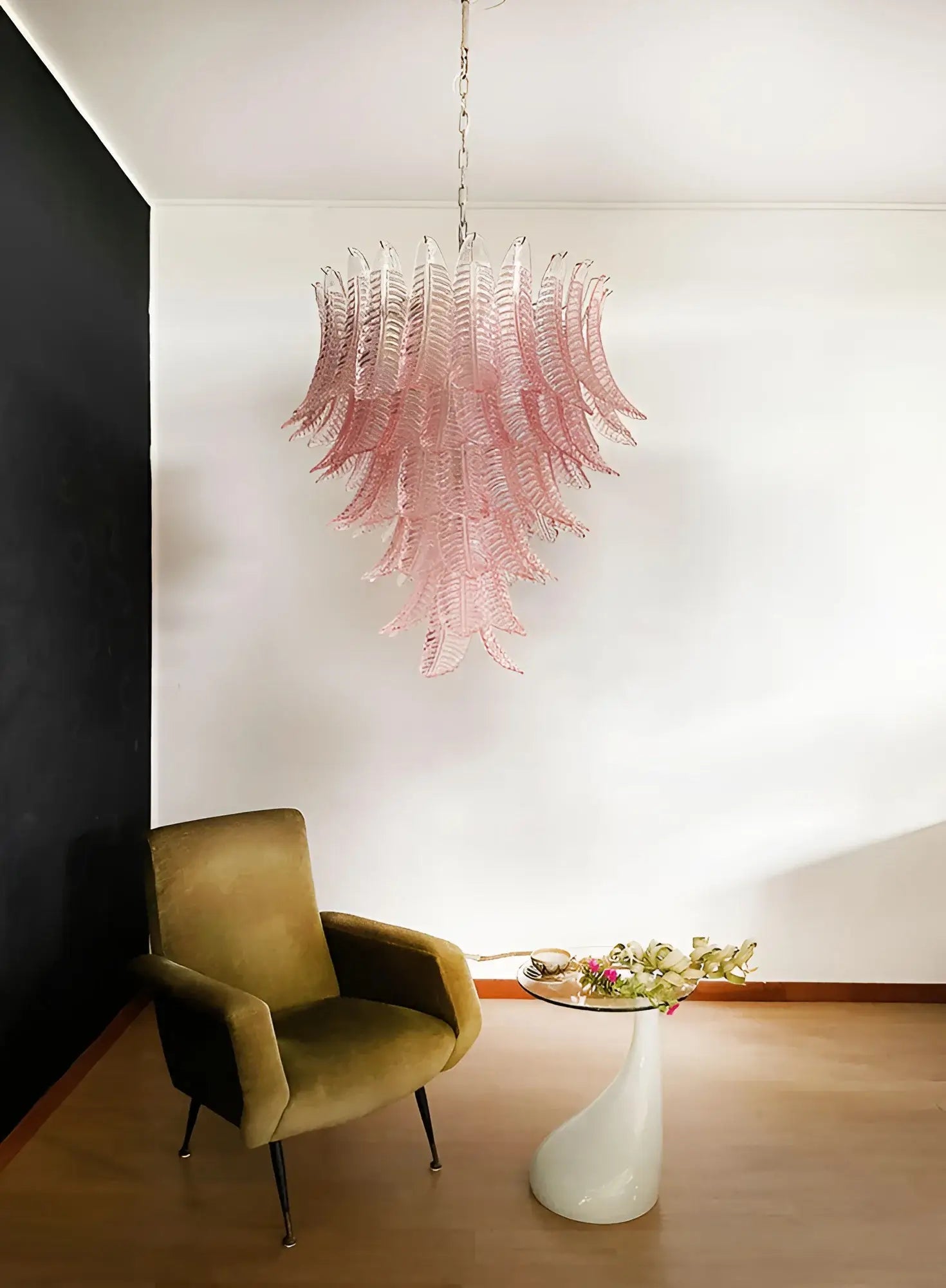 Aurora Chandelier Pink Murano Glass Leaves Cascading Romantic - Neutralighting