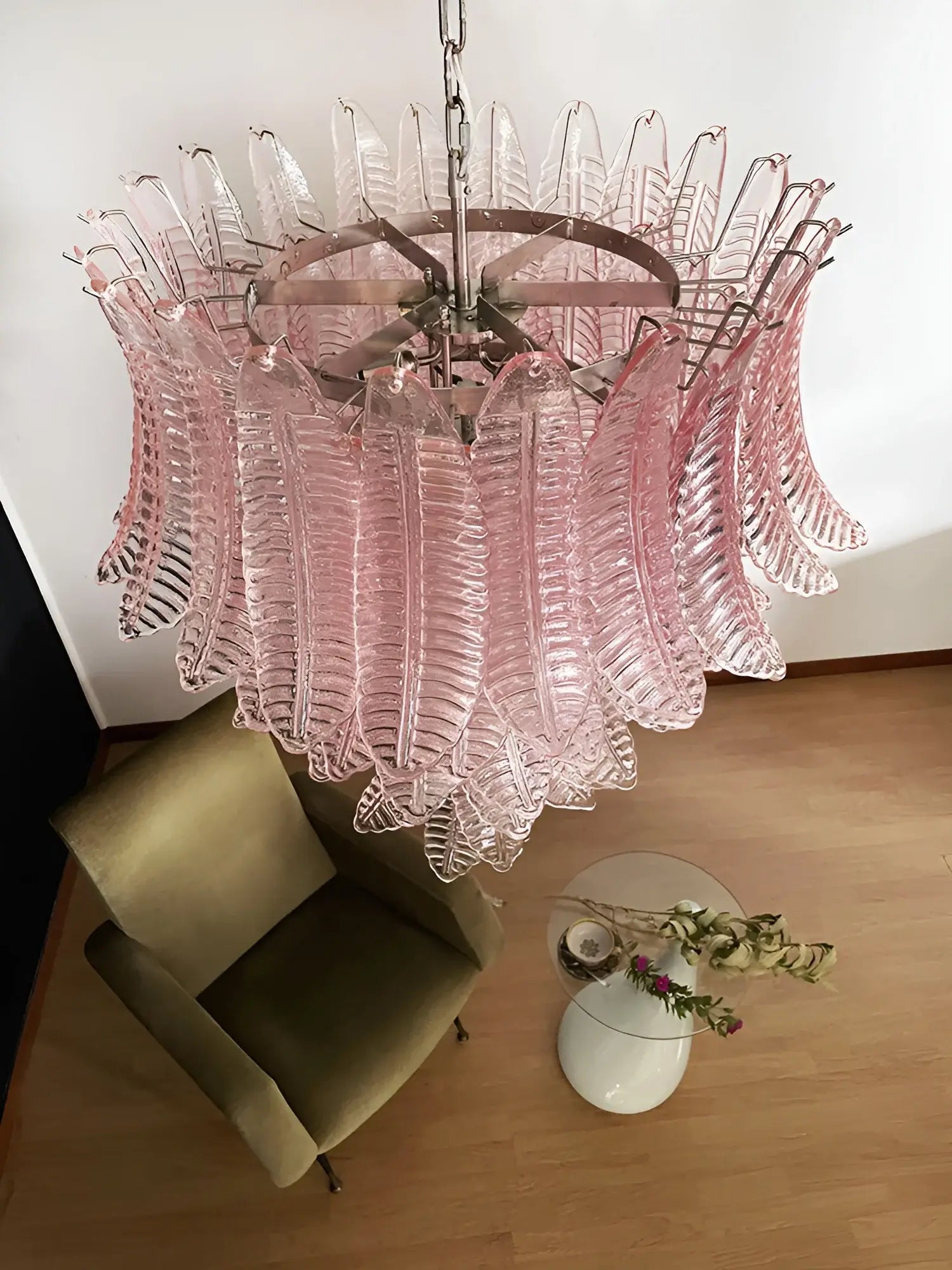 Aurora Chandelier Pink Murano Glass Leaves Cascading Romantic - Neutralighting