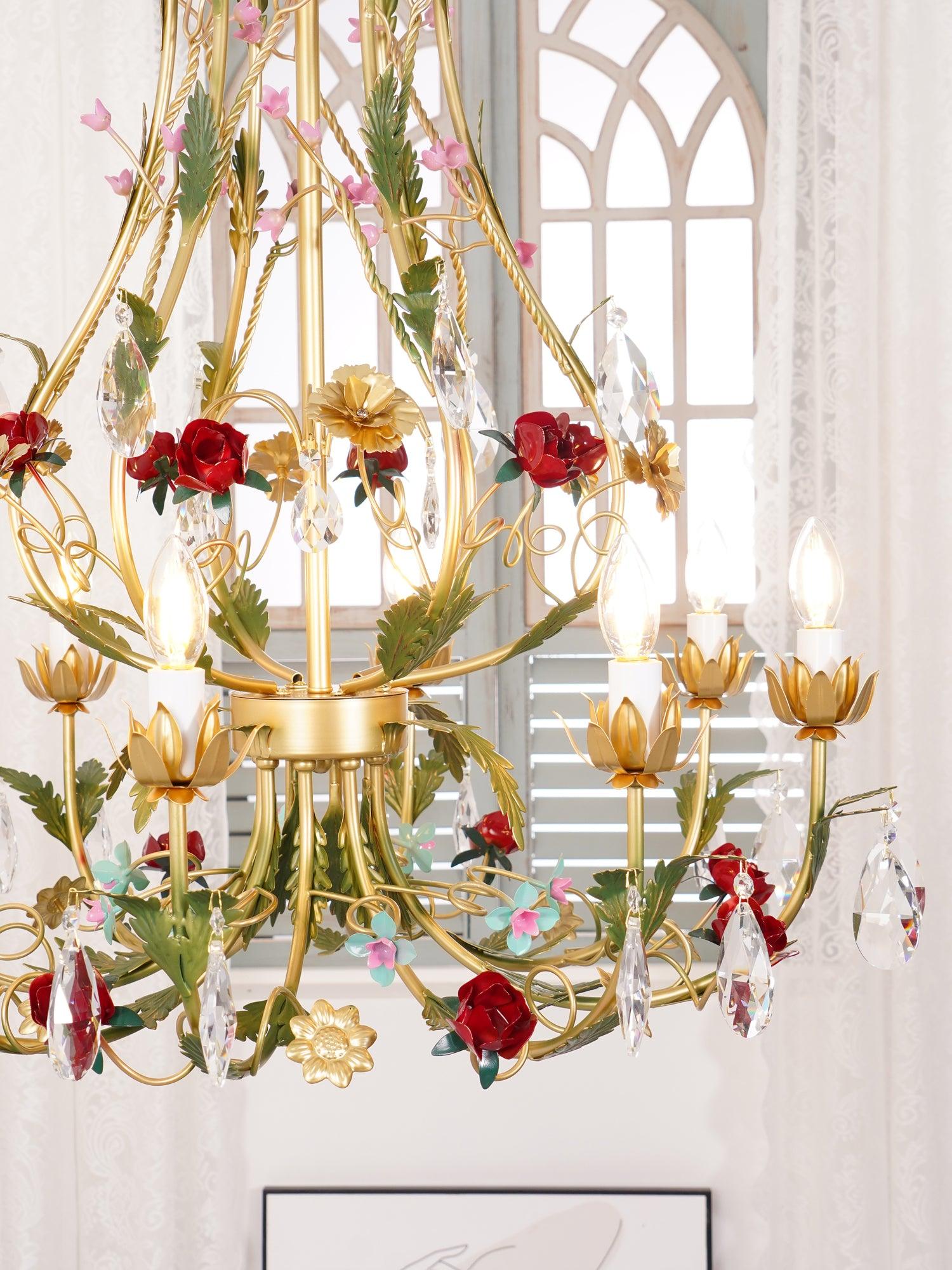Lustra Kronleuchter Messing Florale Rose Kristall Kerze-Letslighting