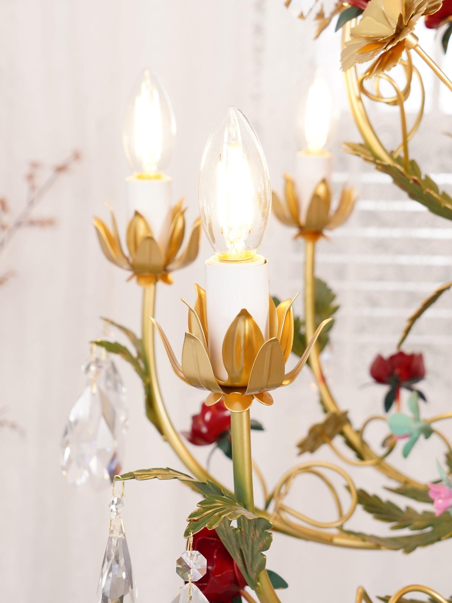 Lustra Kronleuchter Messing Florale Rose Kristall Kerze-Letslighting