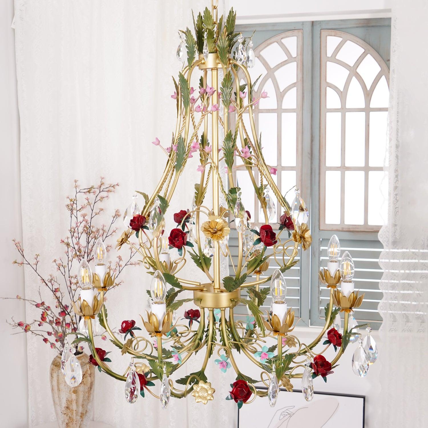 Lustra Kronleuchter Messing Florale Rose Kristall Kerze-Letslighting