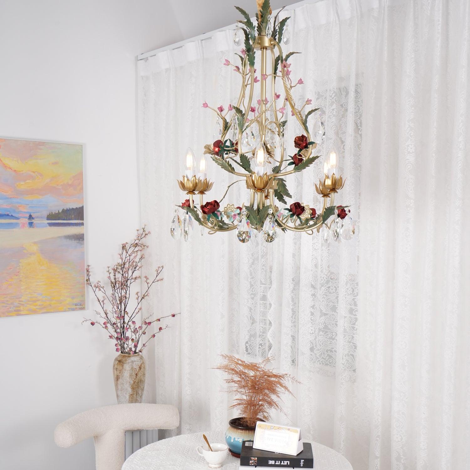 Lustra Kronleuchter Messing Florale Rose Kristall Kerze-Letslighting