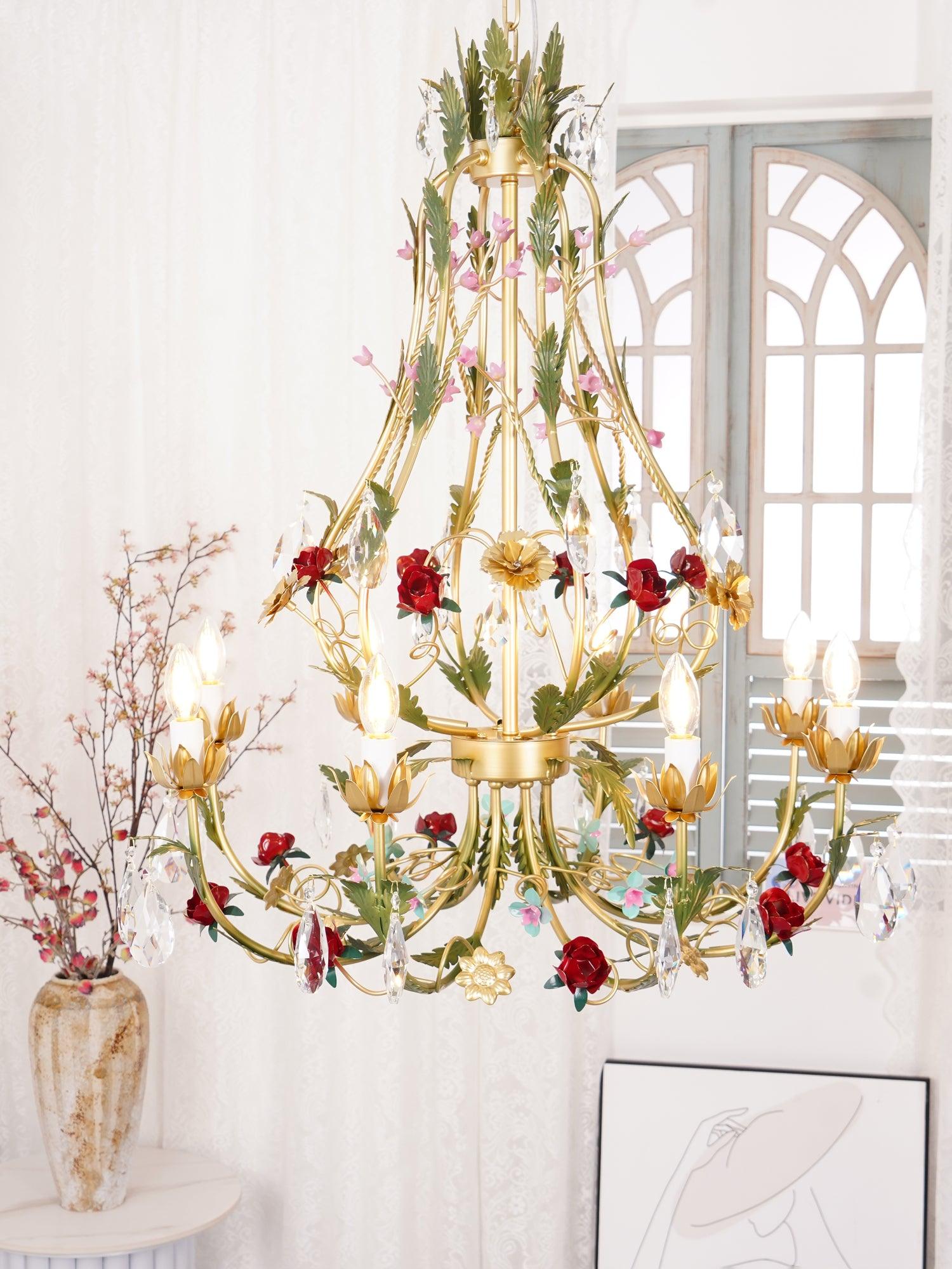 Lustra Kronleuchter Messing Florale Rose Kristall Kerze-Letslighting