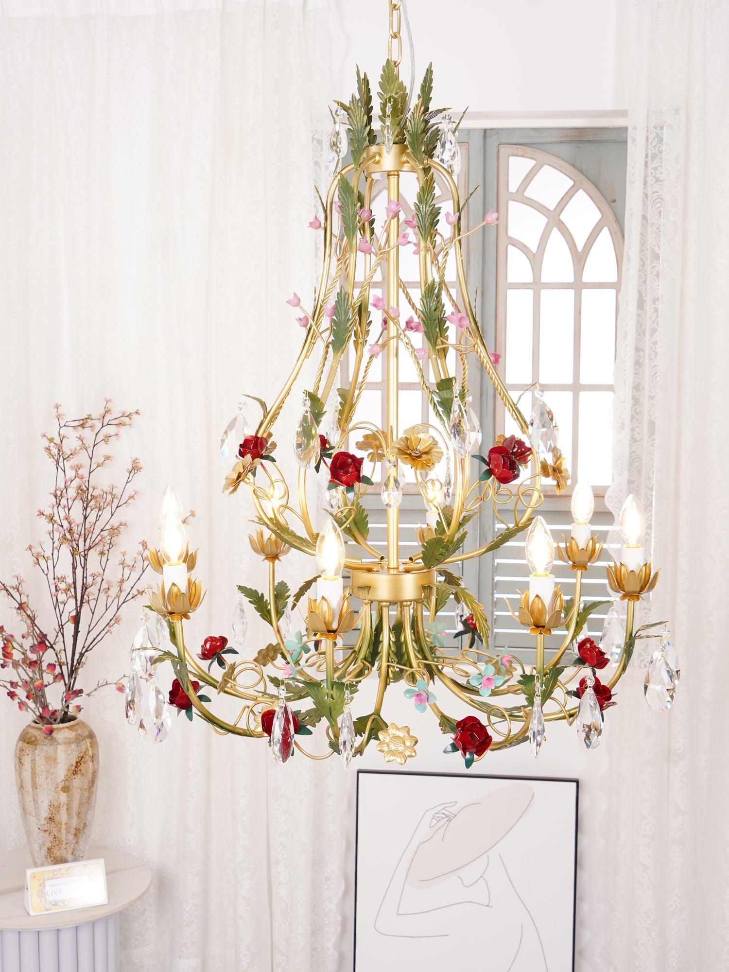 Lustra Kronleuchter Messing Florale Rose Kristall Kerze-Letslighting