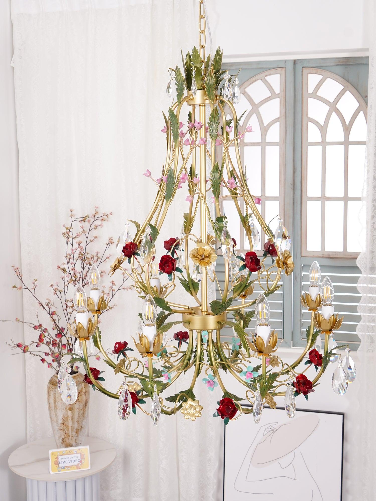Lustra Kronleuchter Messing Florale Rose Kristall Kerze-Letslighting