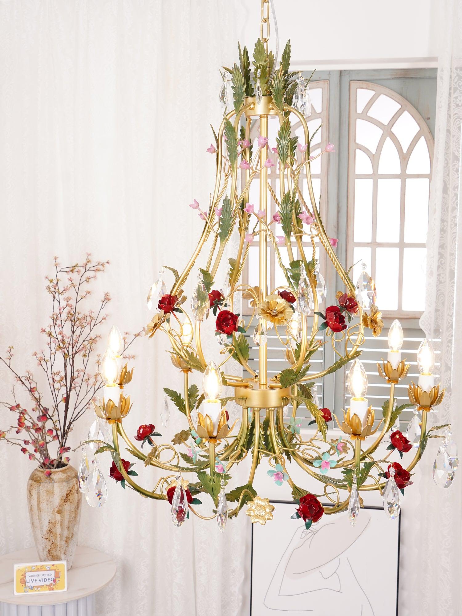 Lustra Kronleuchter Messing Florale Rose Kristall Kerze-Letslighting