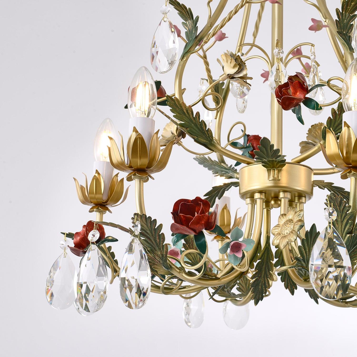 Lustra Kronleuchter Messing Florale Rose Kristall Kerze-Letslighting