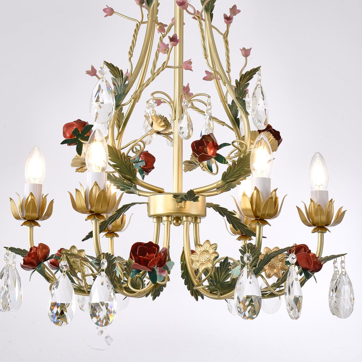 Lustra Kronleuchter Messing Florale Rose Kristall Kerze-Letslighting