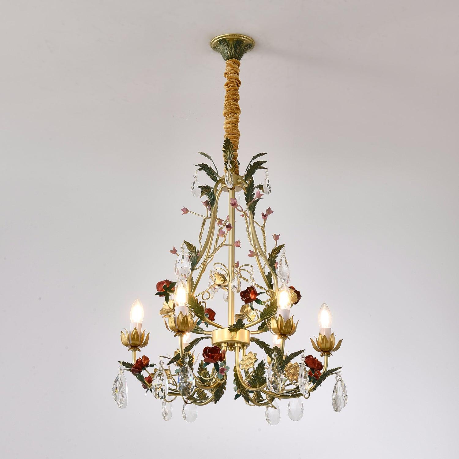 Lustra Kronleuchter Messing Florale Rose Kristall Kerze-Letslighting