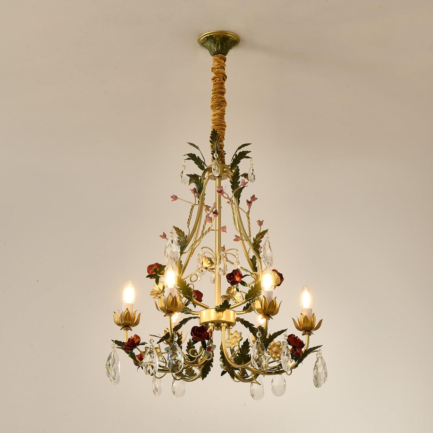 Lustra Kronleuchter Messing Florale Rose Kristall Kerze-Letslighting