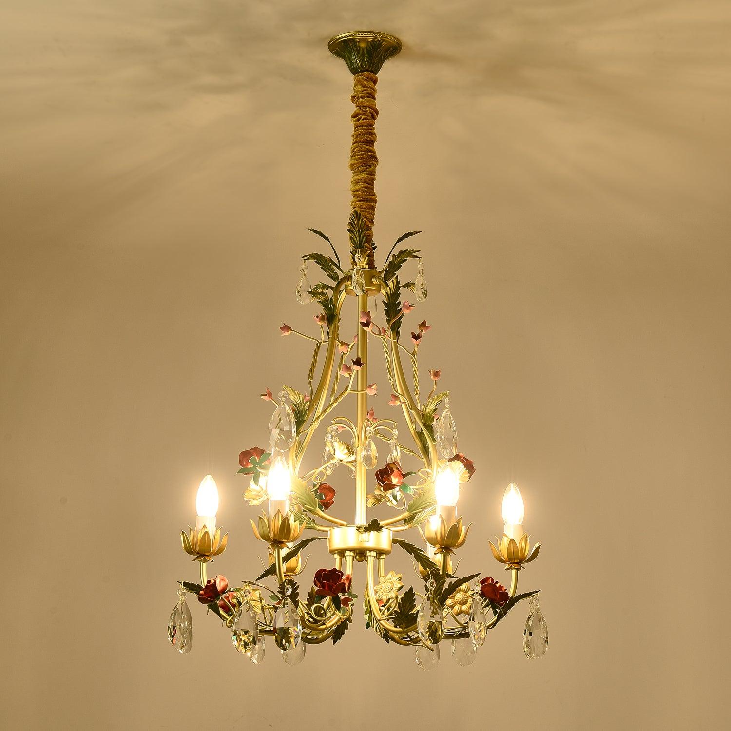 Lustra Kronleuchter Messing Florale Rose Kristall Kerze-Letslighting