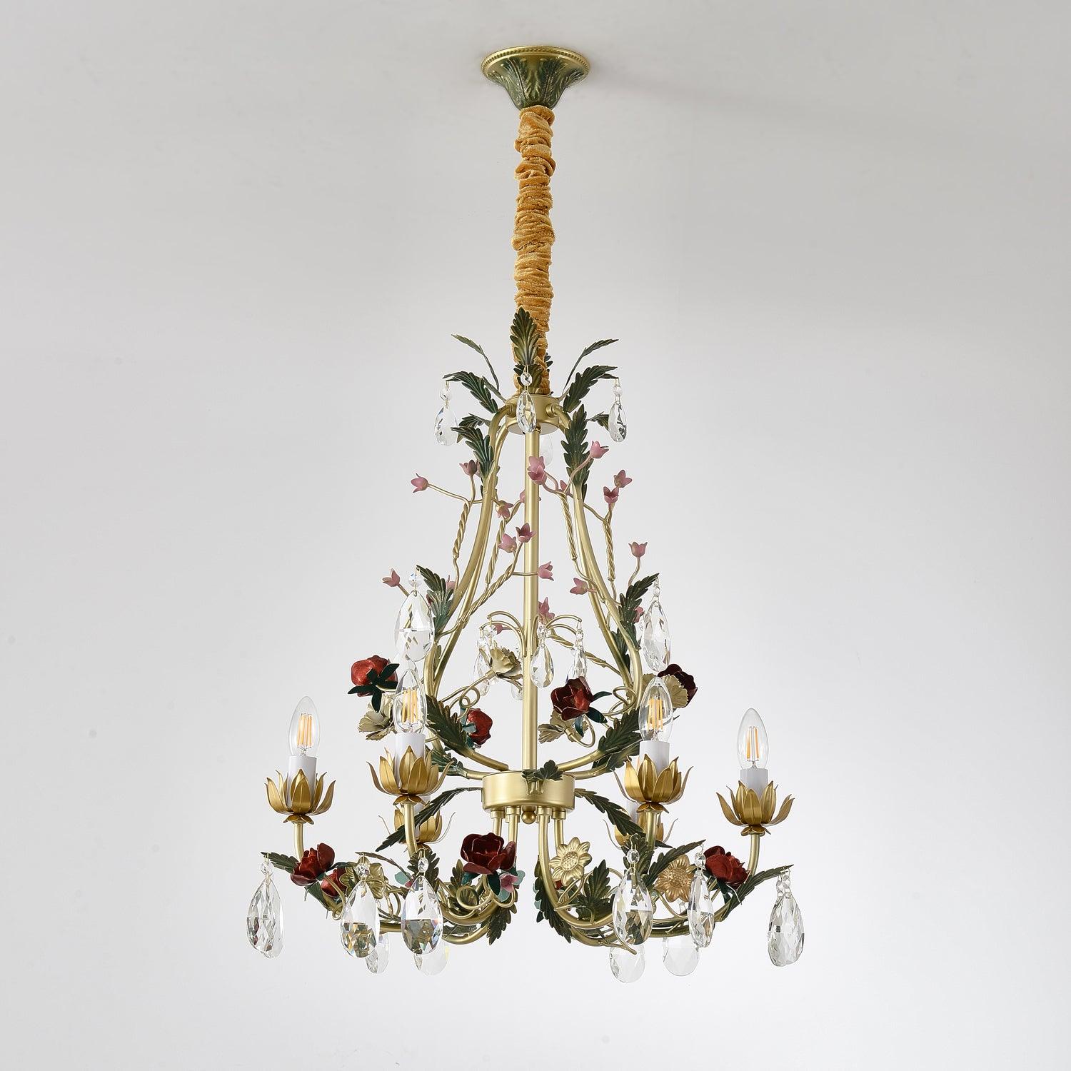 Lustra Kronleuchter Messing Florale Rose Kristall Kerze-Letslighting