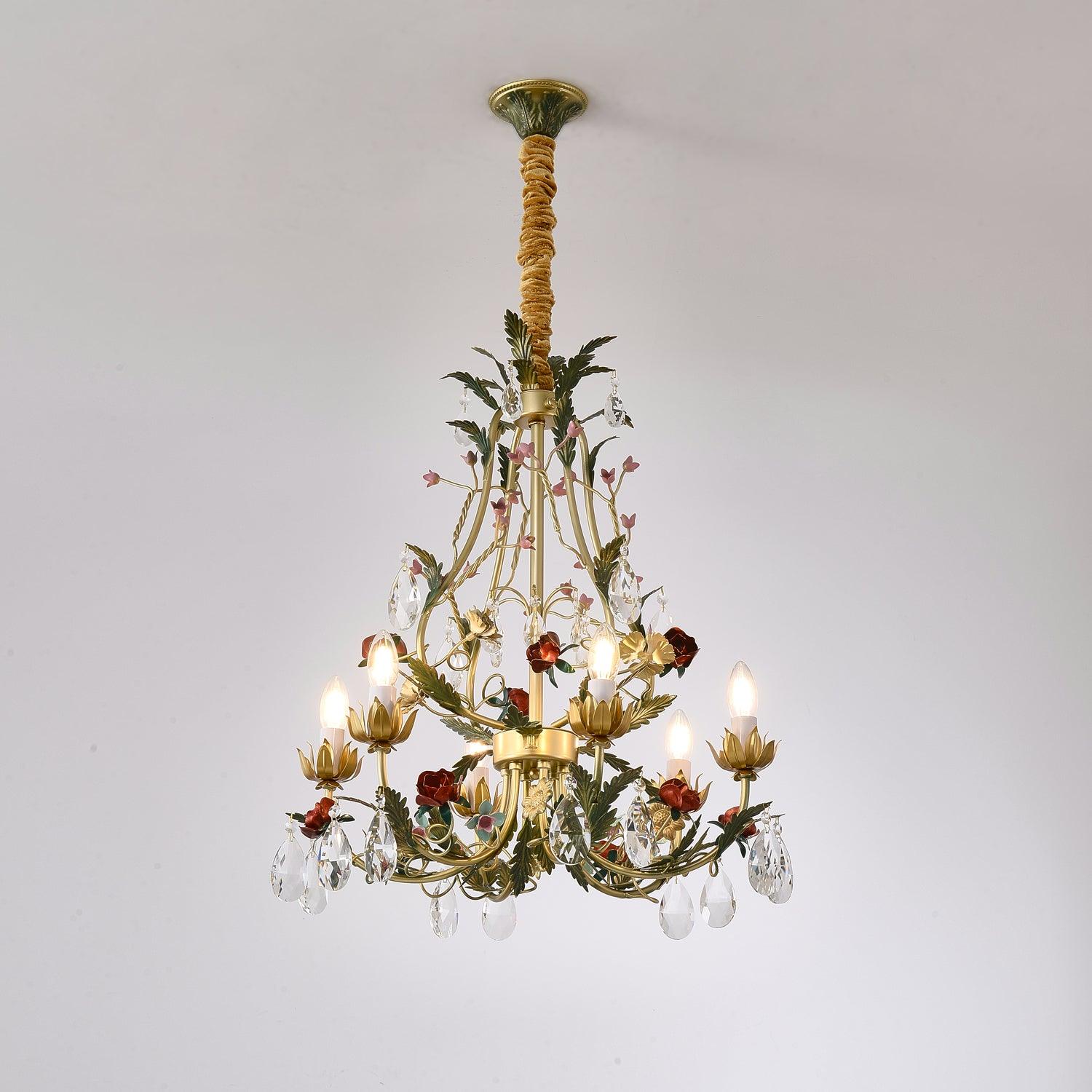 Lustra Kronleuchter Messing Florale Rose Kristall Kerze-Letslighting