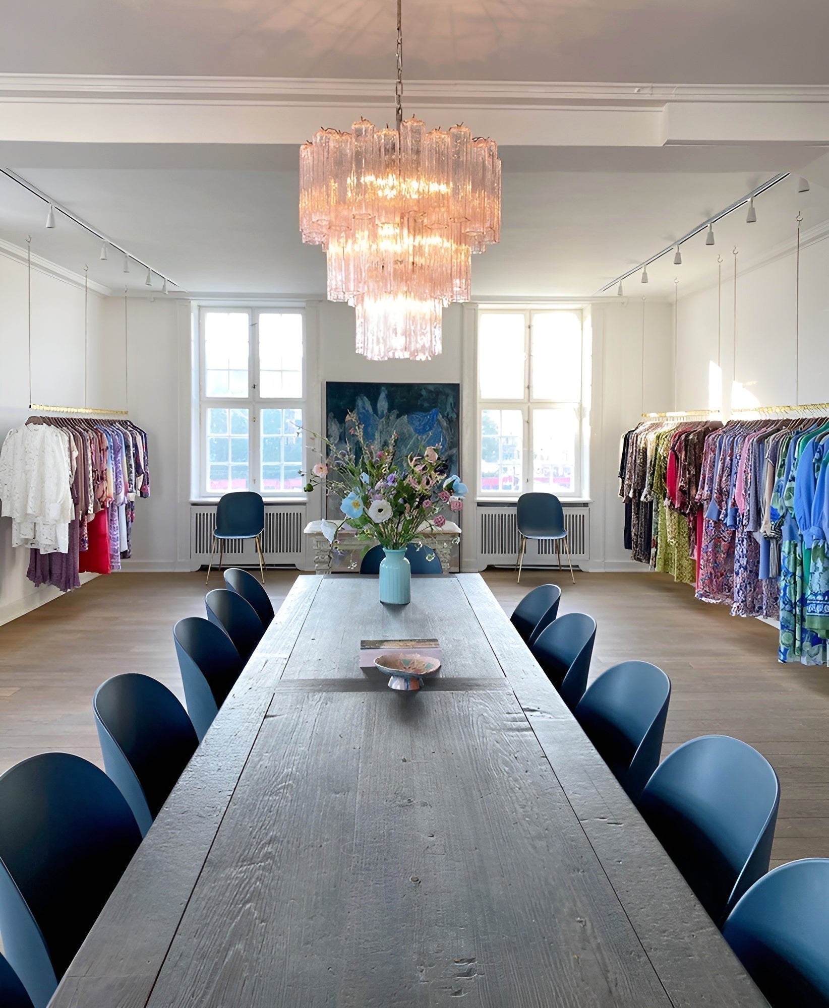 Aurora Chandelier Pink Glass Tubes Layered Modern - Neutralighting