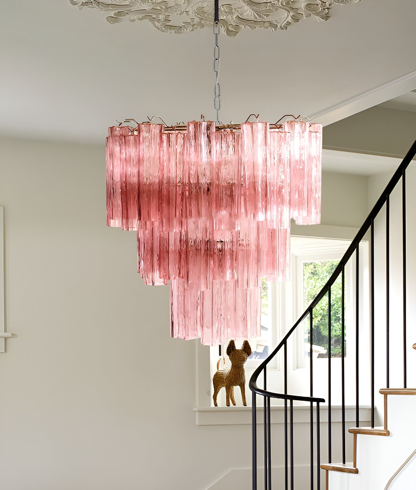 Aurora Chandelier Pink Glass Tubes Layered Modern - Neutralighting