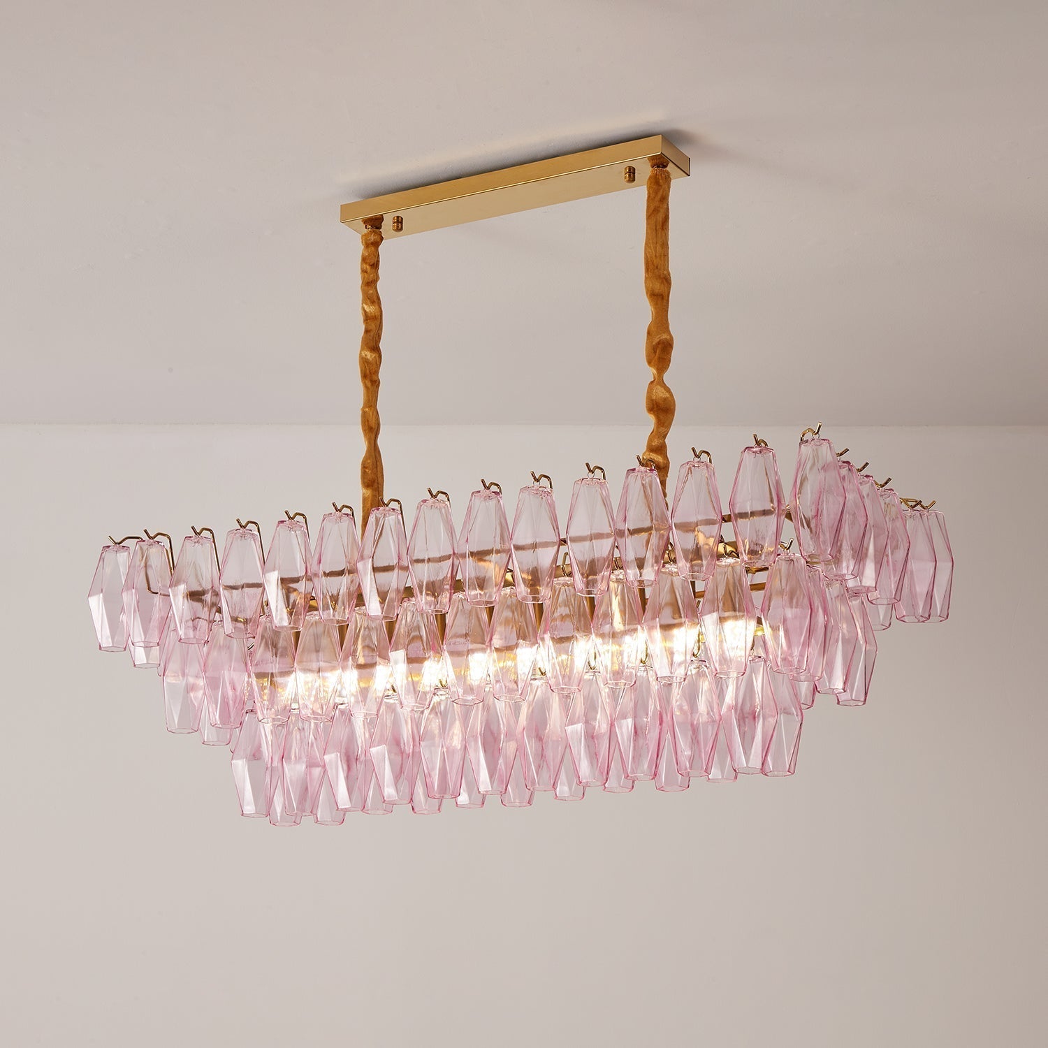 Aurora Chandelier Rose Prism Glass Rectangular Layered - Neutralighting