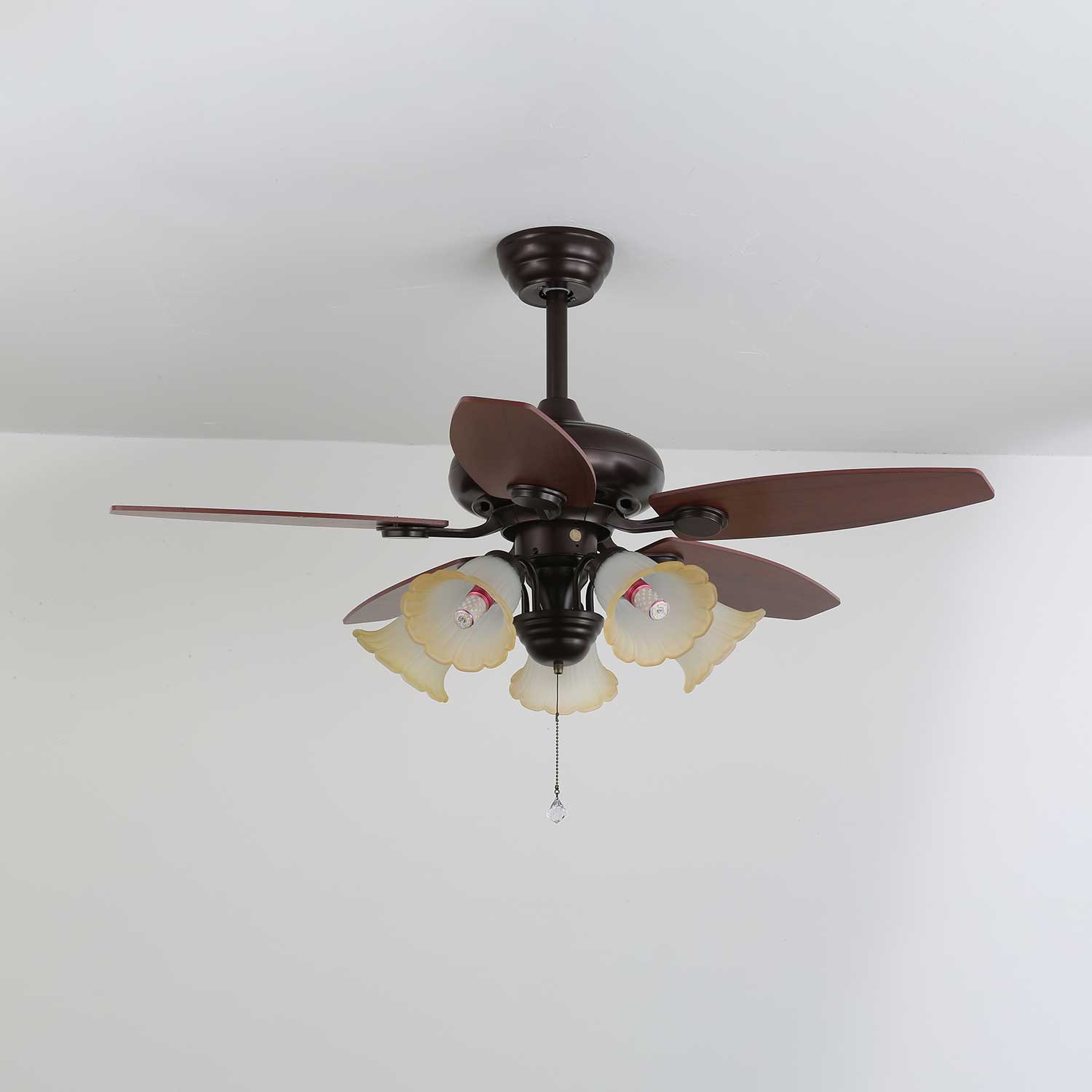 Florence Vintage Deckenventilatorleuchte aus Holz und Glas