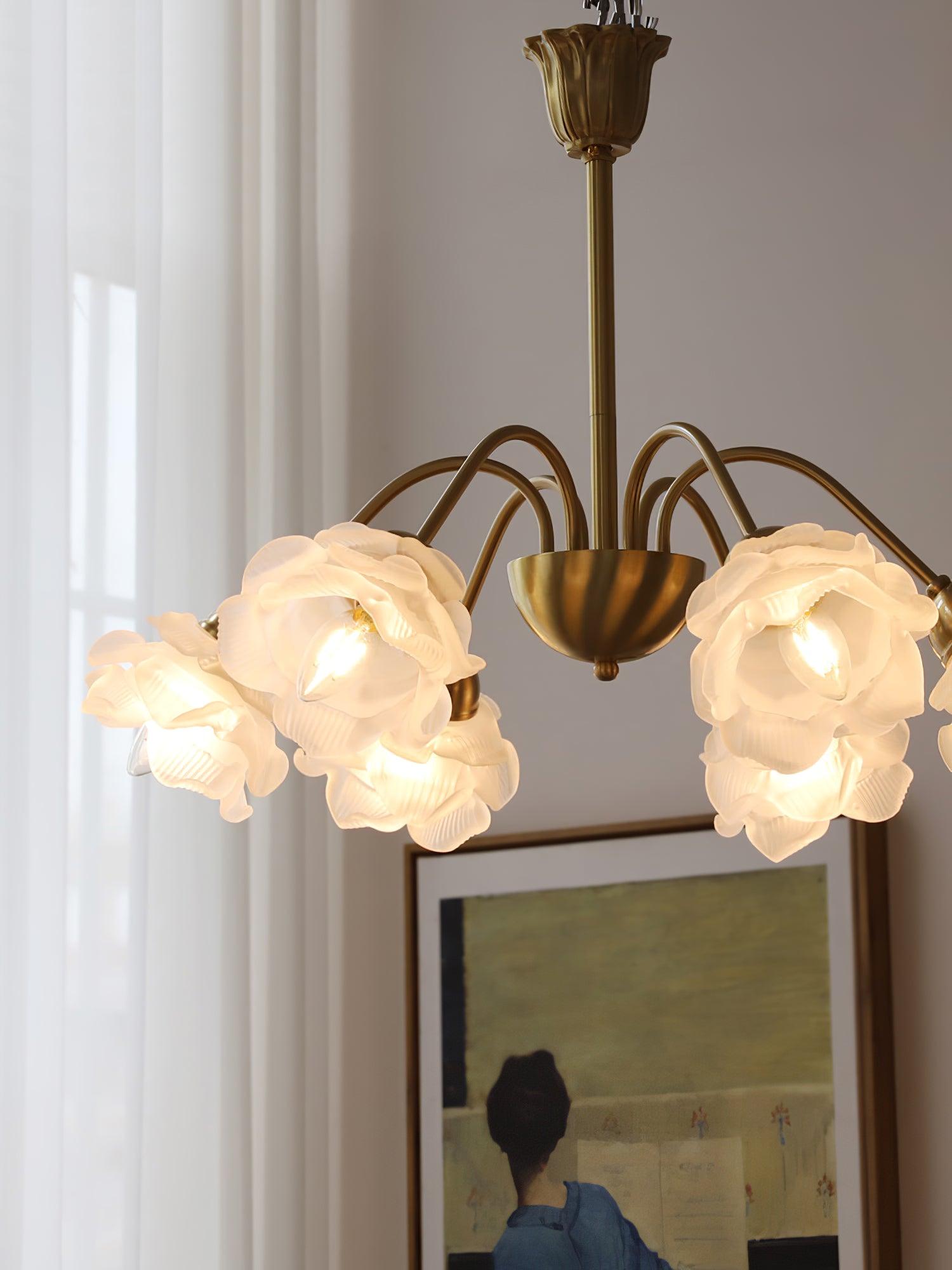 Lustra Kronleuchter Messing Glas Rose Blume-Letslighting