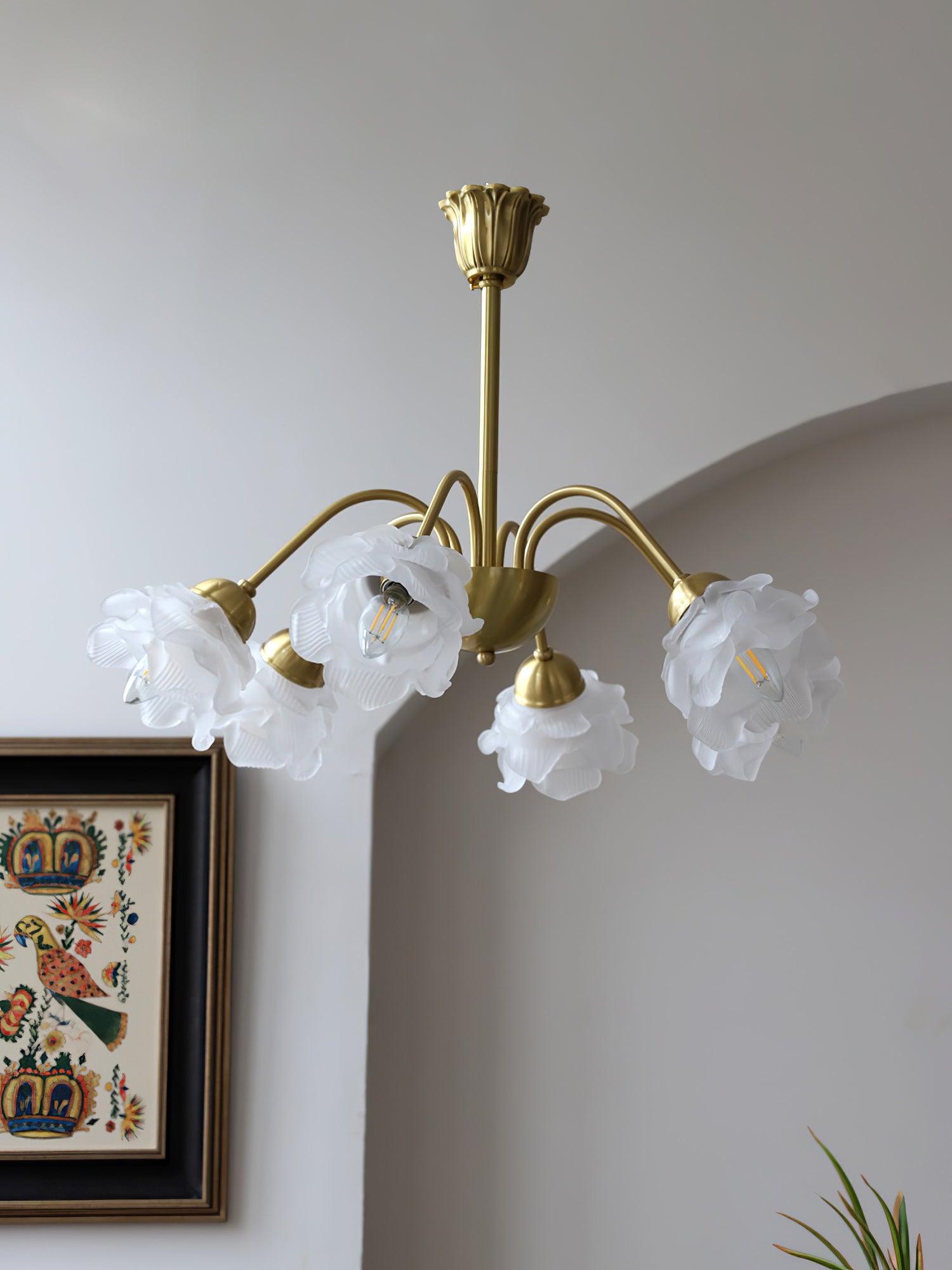 Lustra Kronleuchter Messing Glas Rose Blume-Letslighting