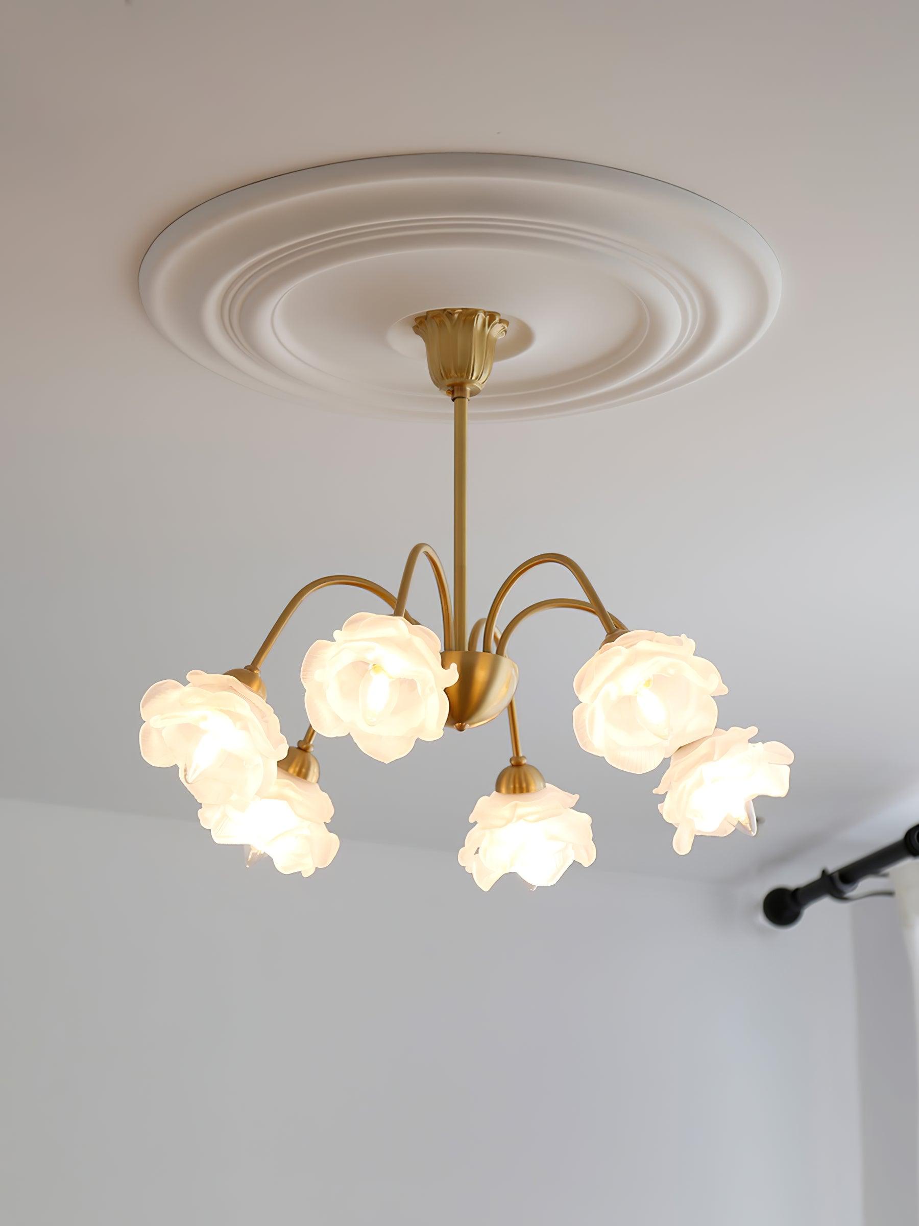Lustra Kronleuchter Messing Glas Rose Blume-Letslighting