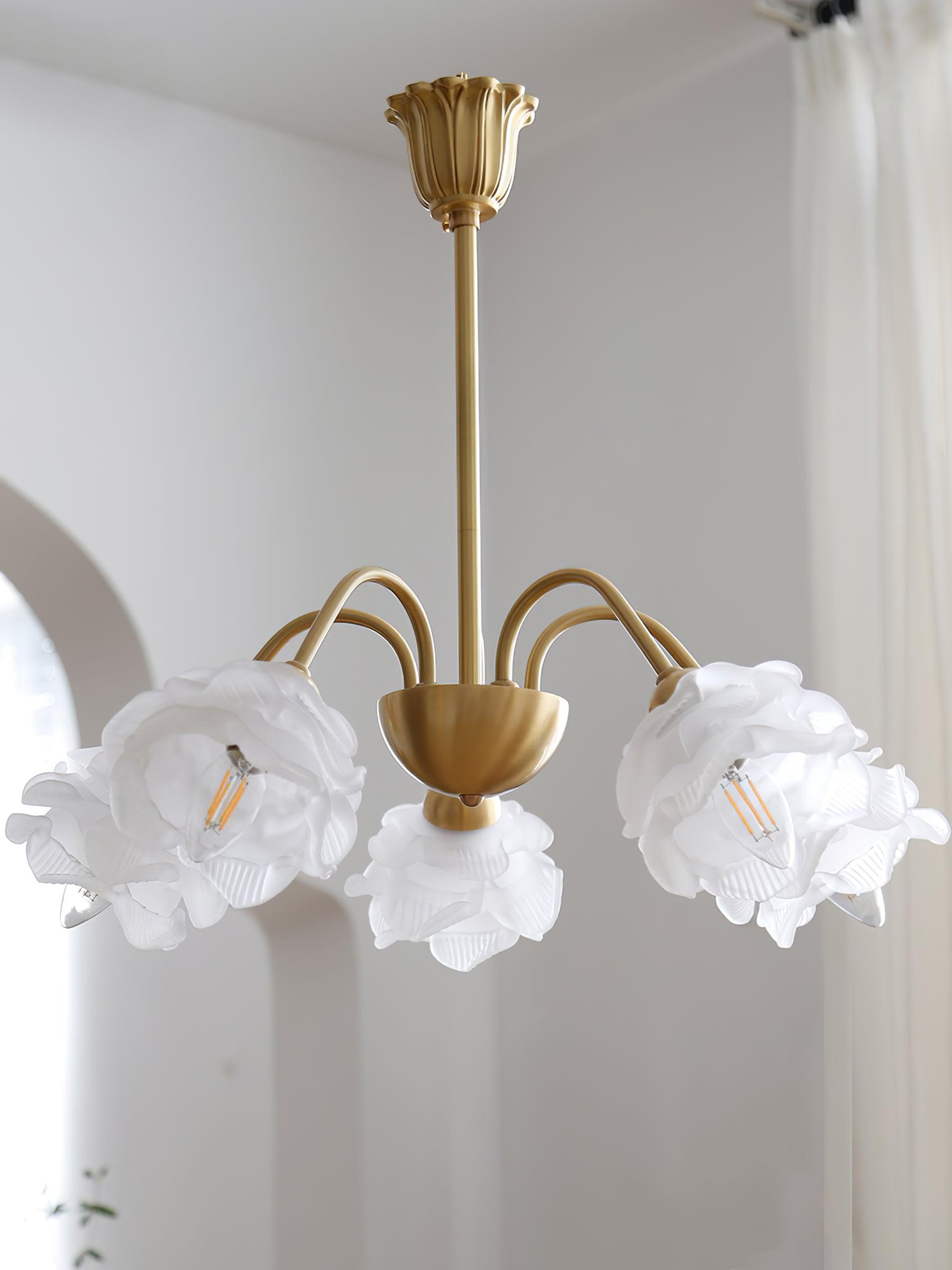 Lustra Kronleuchter Messing Glas Rose Blume-Letslighting