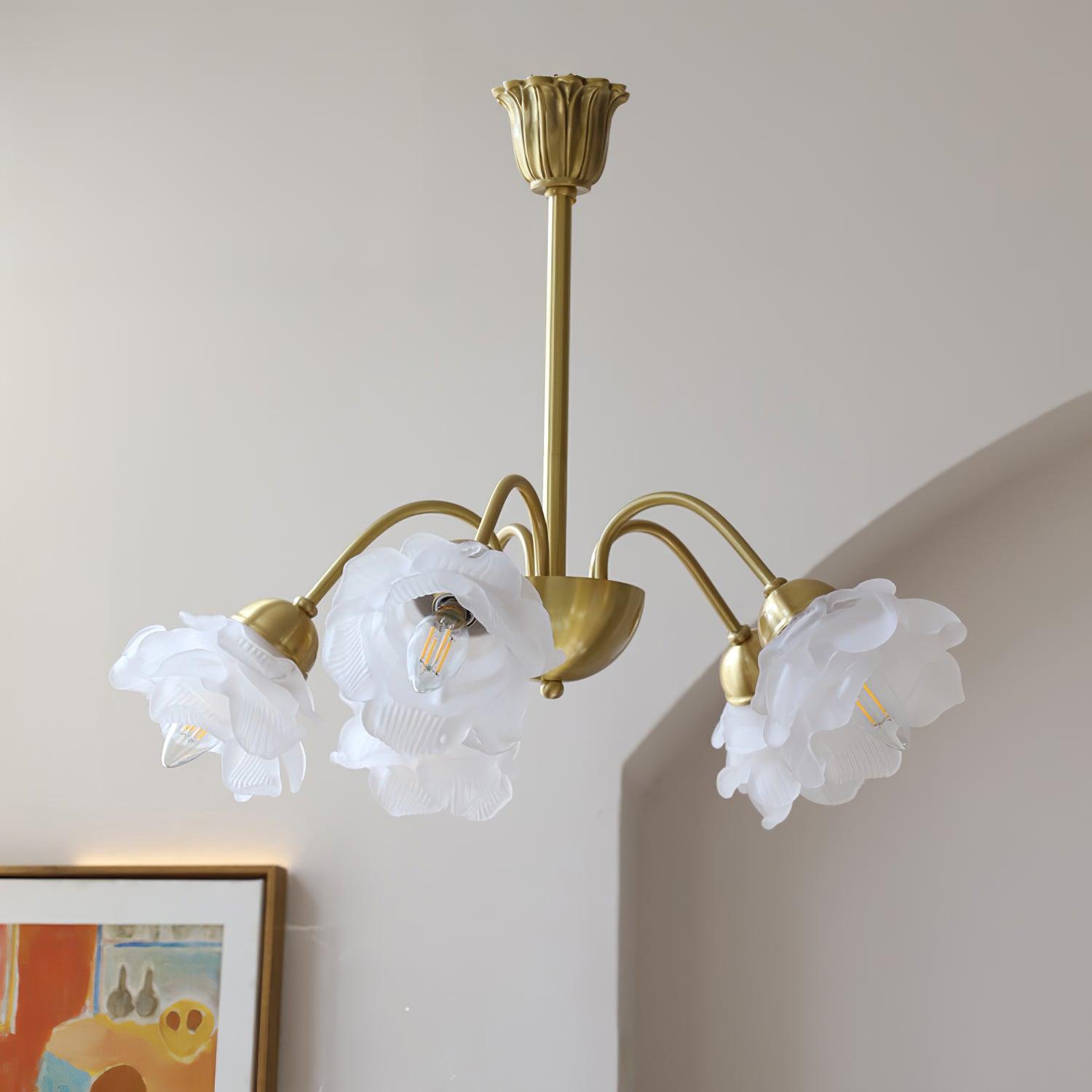 Lustra Kronleuchter Messing Glas Rose Blume-Letslighting