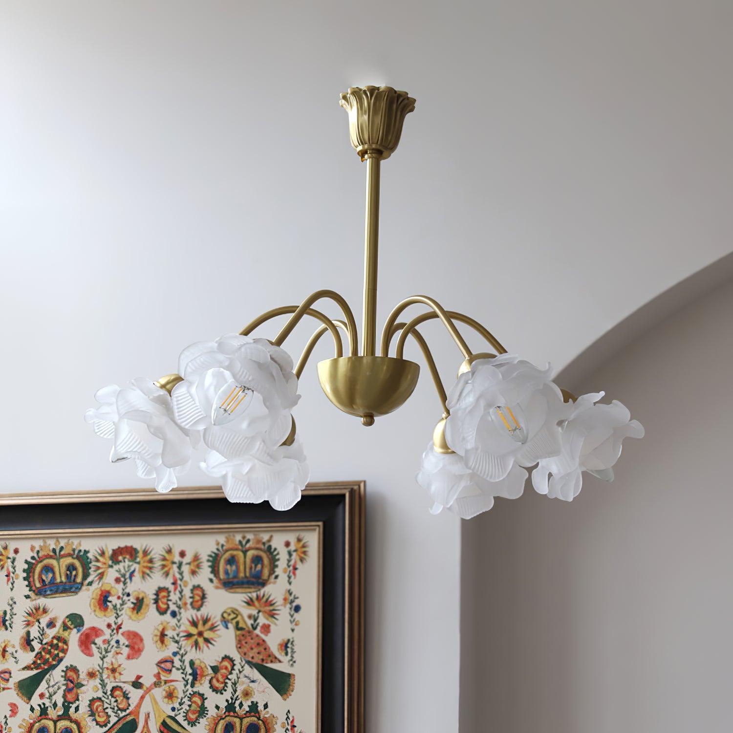 Lustra Kronleuchter Messing Glas Rose Blume-Letslighting