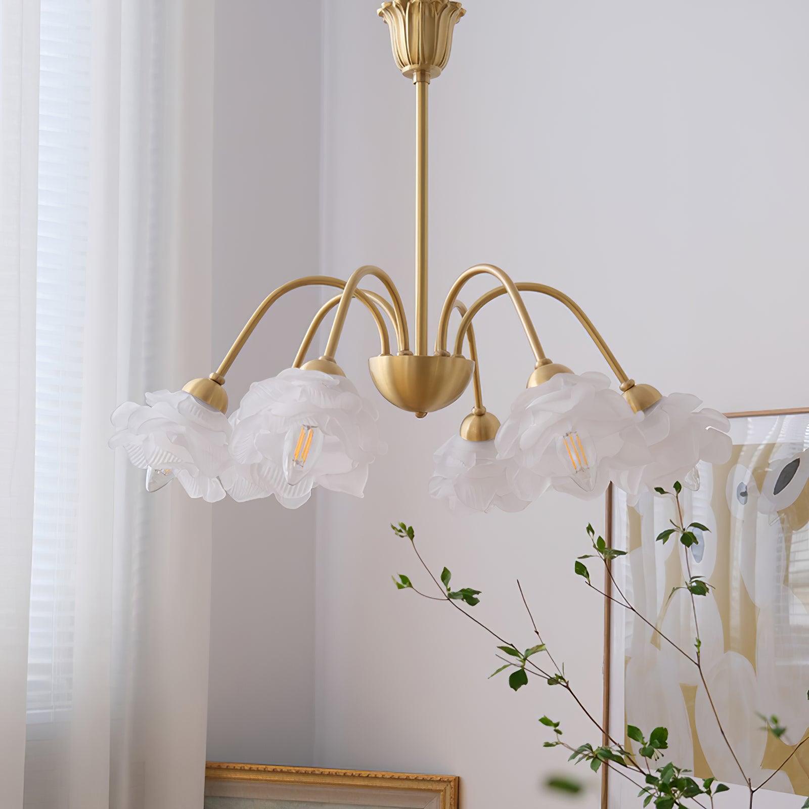 Lustra Kronleuchter Messing Glas Rose Blume-Letslighting