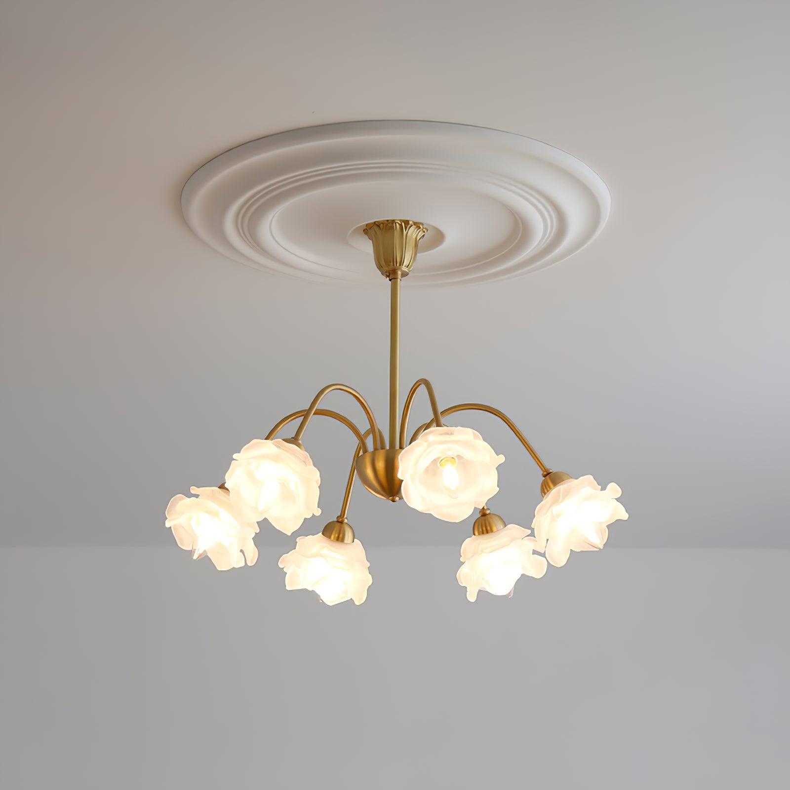 Lustra Kronleuchter Messing Glas Rose Blume-Letslighting