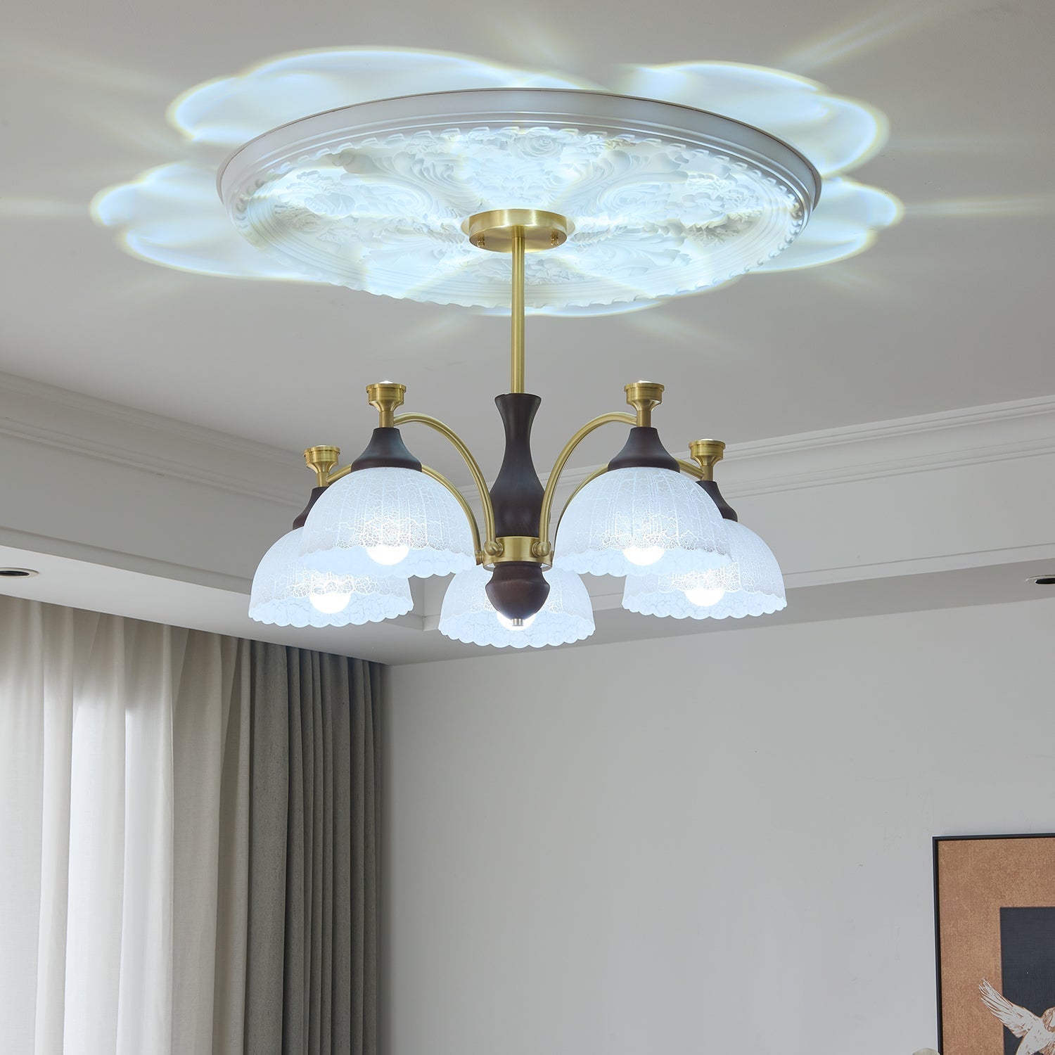 Avvynila Traditionelle Eleganz Vintage Messing Holz Kronleuchter-Letslighting