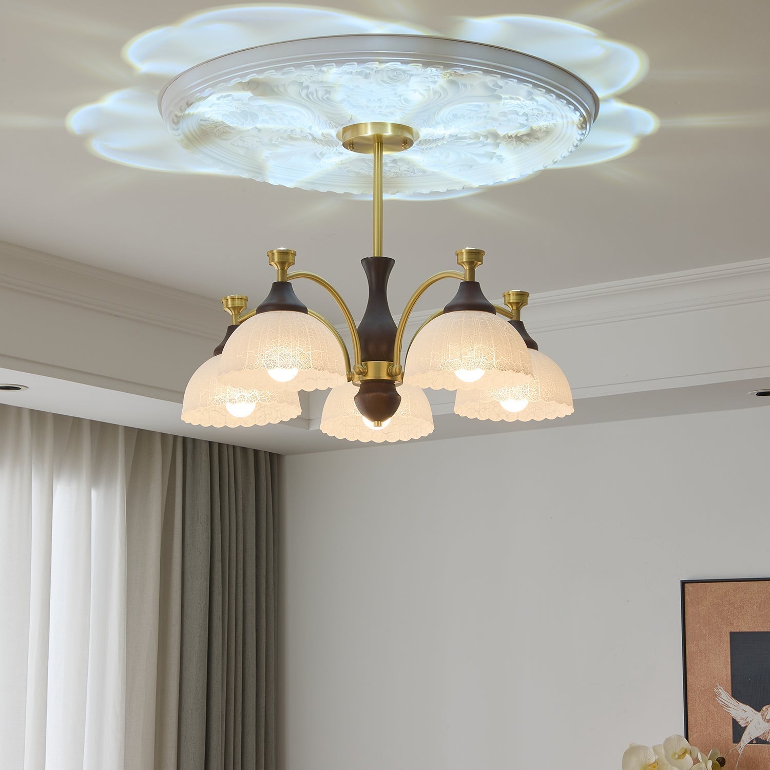 Avvynila Traditionelle Eleganz Vintage Messing Holz Kronleuchter-Letslighting