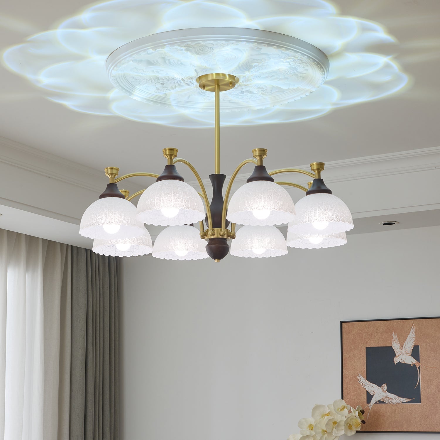 Avvynila Traditionelle Eleganz Vintage Messing Holz Kronleuchter-Letslighting