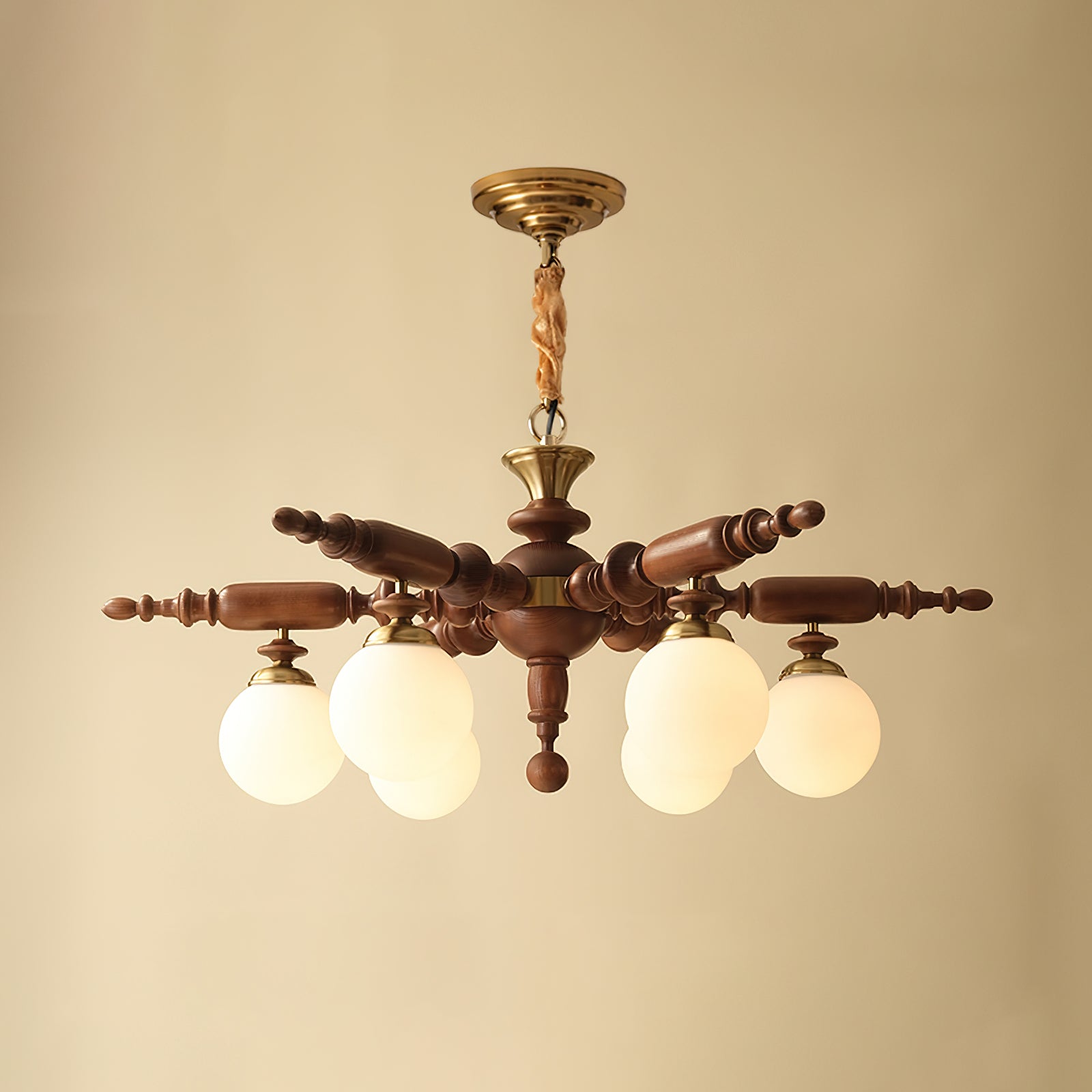 Olvenir Rustikaler Kronleuchter aus Holz und Glas-Letslighting