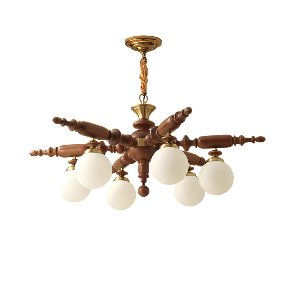 Olvenir Rustikaler Kronleuchter aus Holz und Glas-Letslighting